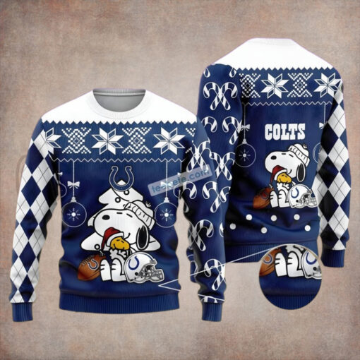 Snoopy And Woodstock Indianapolis Colts Blue Cheap Ugly Christmas Sweater