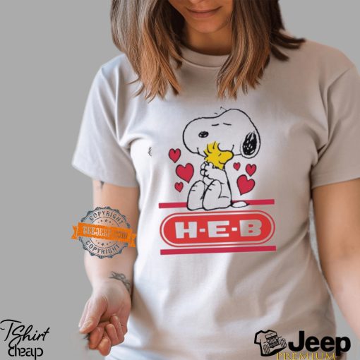 Snoopy And Woodstock Loves H E B Logo Shirt