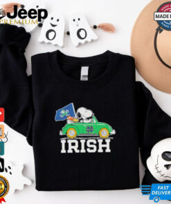 Snoopy And Woodstock Notre Dame Fighting Irish Driving Car Irish Flag Shirt