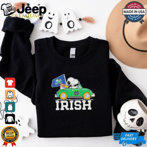 Snoopy And Woodstock Notre Dame Fighting Irish Driving Car Irish Flag Shirt