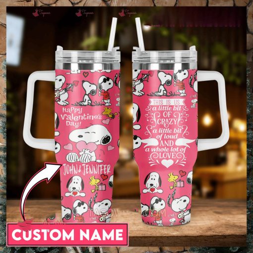 Snoopy Happy Valentine’s Day Personalized Couple 40 Oz Tumbler With Handle