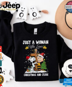 Snoopy Just A Woman Who Loves Christmas And Jesus 2024 T Shirt