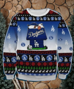 Snoopy On Doghouse Dodgers Ugly Christmas Sweater