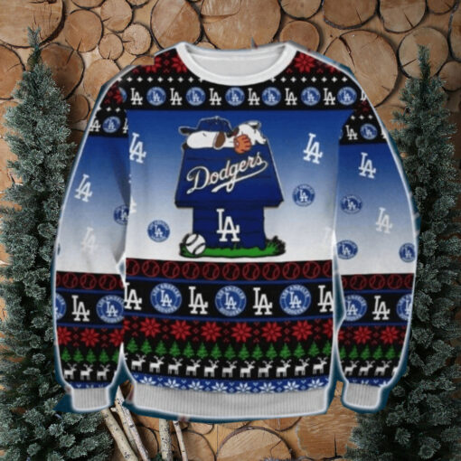 Snoopy On Doghouse Dodgers Ugly Christmas Sweater