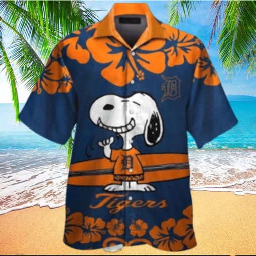 Snoopy Surfboards Hibiscus Detroit Tigers Hawaiian Shirt