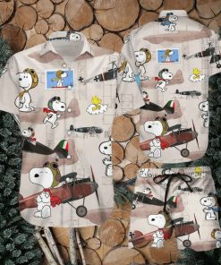 Snoopy Vintage Hawaiian Shirt Shorts Hot Plane Design