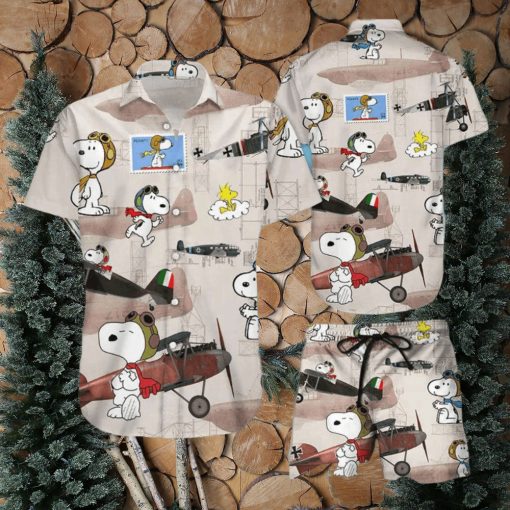 Snoopy Vintage Hawaiian Shirt Shorts Hot Plane Design