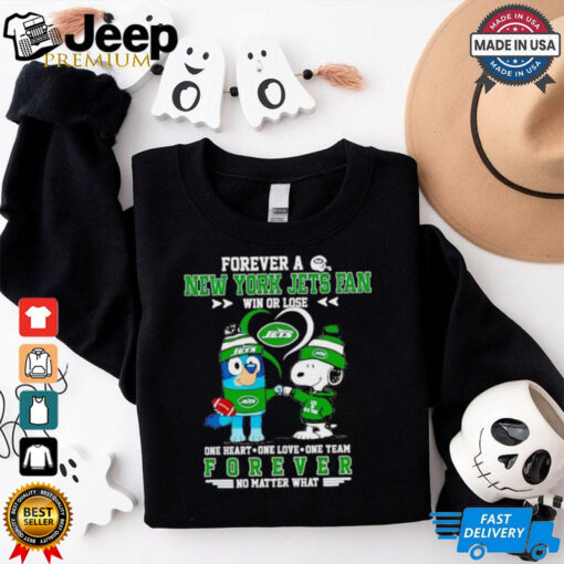 Snoopy and Bluey forever a New York Jets fan win or lose shirt