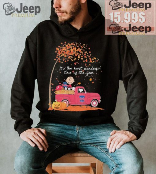 Snoopy and Charlie Brown Driving Car Philadelphia Phillies Fall Is The Most Wonderful Time Of The Year shirt