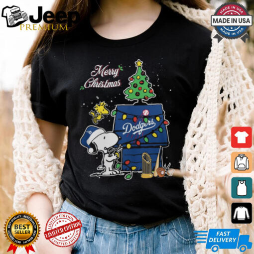 Snoopy and Woodstock Los Angeles Godgers 2024 World Champions cup Merry Christmas shirt