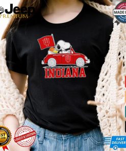 Snoopy and Woodstock driving a car Indiana Hoosiers 2024 shirt