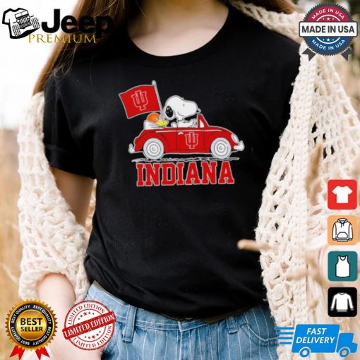 Snoopy and Woodstock driving a car Indiana Hoosiers 2024 shirt