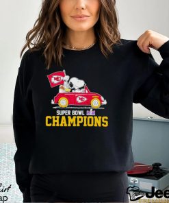 Snoopy and Woodstock driving car Kansas City Chiefs Super Bowl LVIII Champions shirt