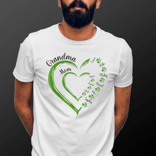 St Patrick's Day Green Heart In Heart Grandma Mom Shamrock Kids Personalized Shirt