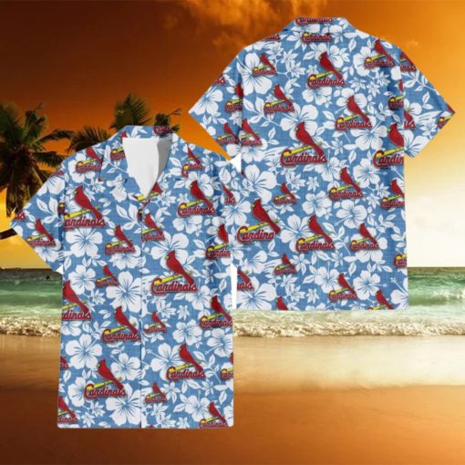 St. Louis Cardinals White Hibiscus Light Blue Texture Background 3D Hawaiian Shirt Gift For Fans