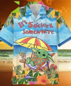 Star Wars Baby Yoda In The Beach Its 5 OClock Tropical Aloha Hawaiian Shirt Gifts For Men And Women Hawaiian Shirt