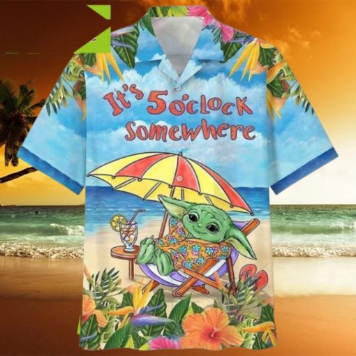 Star Wars Baby Yoda In The Beach Its 5 OClock Tropical Aloha Hawaiian Shirt Gifts For Men And Women Hawaiian Shirt