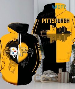 Steelers Hoodie 3D Skyline Heartbeat Tearing Through Logo Pirates Pittsburgh Steelers Gift