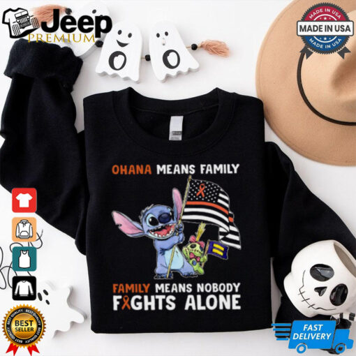 Stitch Waving Flag Ohana Means Family Family Means Nobody Fights Alone Multiple Sclerosis Awareness T Shirt