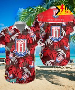 Stoke City FC Big Logo Tropical Leaves Hawaiian Shirt And Shorts