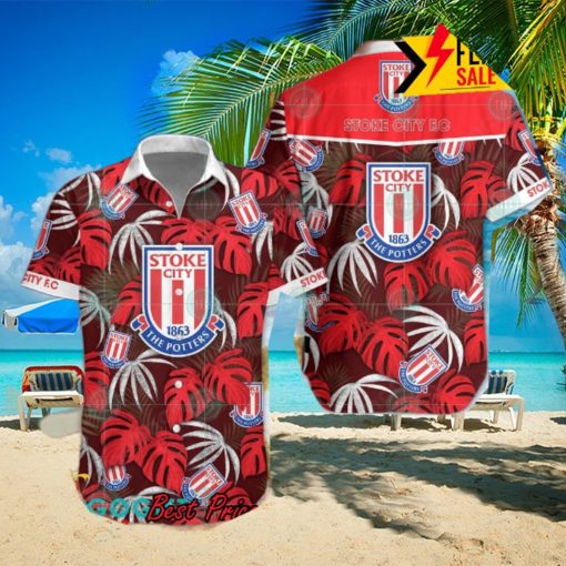 Stoke City FC Big Logo Tropical Leaves Hawaiian Shirt And Shorts