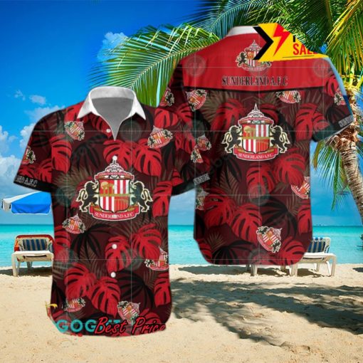 Sunderland AFC Big Logo Tropical Leaves Hawaiian Shirt And Shorts