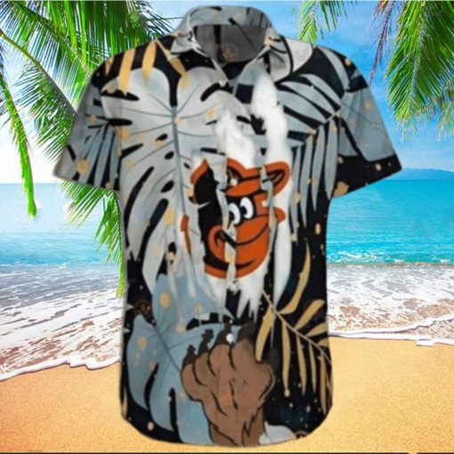 Surfing Baltimore Oriole Hawaiian Shirt With Monochrome Leaves