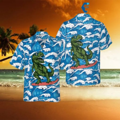 Surfing T Rex Dinosaur Hawaiian Shirt