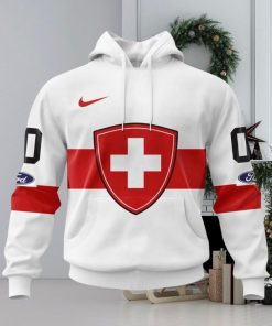 Swiss Ice Hockey Personalized White Kits Hoodie