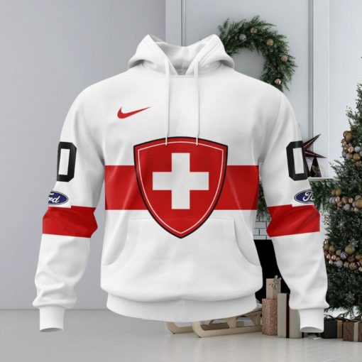 Swiss Ice Hockey Personalized White Kits Hoodie