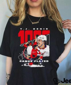 T J Oshie Washington 1000 Games Hockey signature shirt