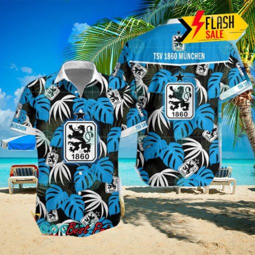 TSV 1860 Munich Big Logo Tropical Leaves Hawaiian Shirt