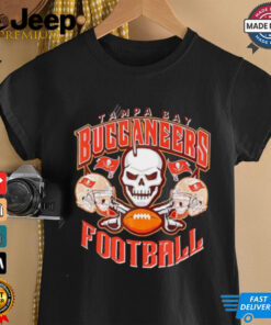 Tampa Bay Buccaneers Football Skull Swords Gildan shirt featuring the team's iconic skull and crossed swords logo with a bold design, printed on a Gildan brand shirt for comfort and durability.