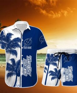 Tampa Bay Lightning Hawaiian Shirt And Short Palm Tree Custom Name