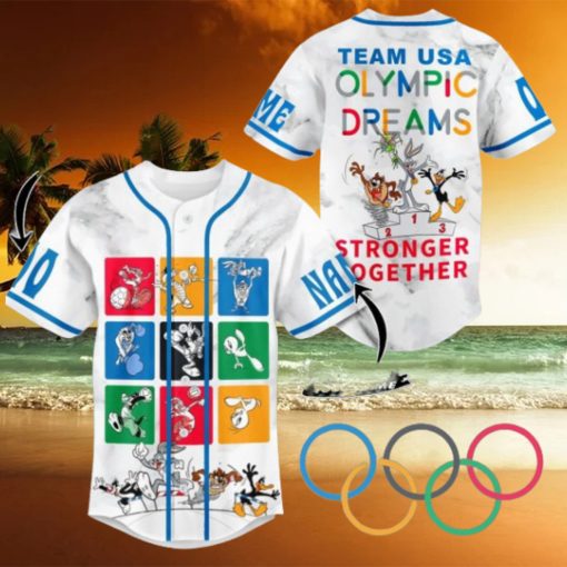 Team USA Looney Tunes Olympic Dreams Stronger Together Custom Baseball Jersey