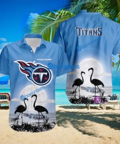 Tennessee Titans NFL Team With Flamingo Moon Pattern Button Down Hawaiian Shirt For Big Fans Custom Name