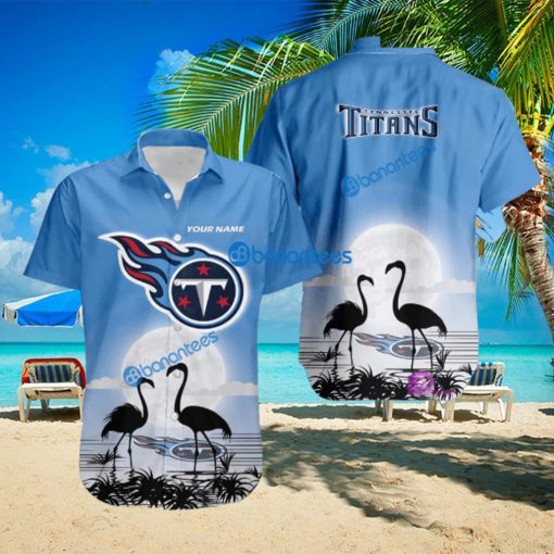 Tennessee Titans NFL Team With Flamingo Moon Pattern Button Down Hawaiian Shirt For Big Fans Custom Name