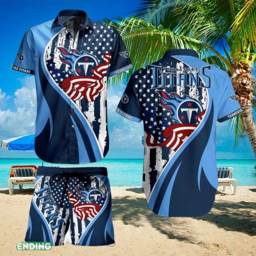 Tennessee Titans NFL Vintage US Flag Graphic Trends Hawaiian Shirt And Short For Men Women Gift Summer Beach Team Holiday