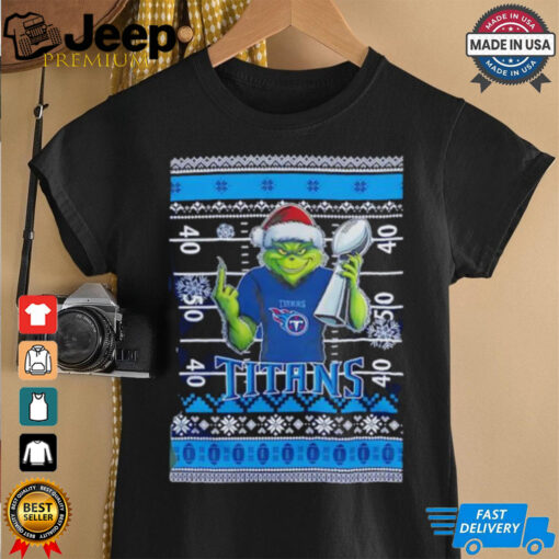 Tennessee Titans X Grinch Christmas with Super Bowl Trophy ugly Christmas shirt