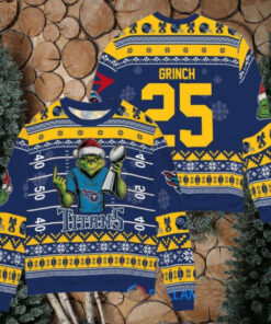 Tennessee Titans x Grinch Christmas Dr. Seuss How the Grinch Stole Christmas with Super Bowl Trophy Custom Ugly Christmas Sweater