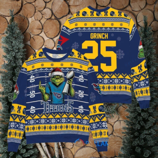 Tennessee Titans x Grinch Christmas Dr. Seuss How the Grinch Stole Christmas with Super Bowl Trophy Custom Ugly Christmas Sweater