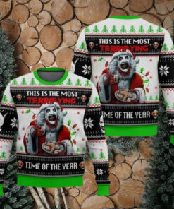 Terrifier Santa Hat Ugly Christmas Sweater, Scary Clown Xmas Sweater