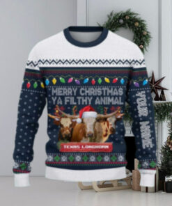 Texas Longhorn Merry Christmas Ugly Sweater Xmas, Custom Cow Ugly Sweatshirt Gift For Farmer Cow Lover