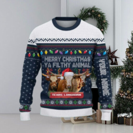 Texas Longhorn Merry Christmas Ugly Sweater Xmas, Custom Cow Ugly Sweatshirt Gift For Farmer Cow Lover