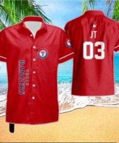 Texas Rangers Personalized Red Jersey Style Hawaiian Shirt