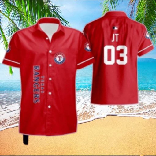 Texas Rangers Personalized Red Jersey Style Hawaiian Shirt