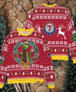 Texas Rangers x Grinch Dr. Seuss How the Grinch Stole Christmas MLB with World Series Trophy Ugly Christmas Sweater Red