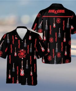 The Cure Music Band Logo Hawaiian Shirt Thunder And Guitar Black Red For Fans Gift Holidays