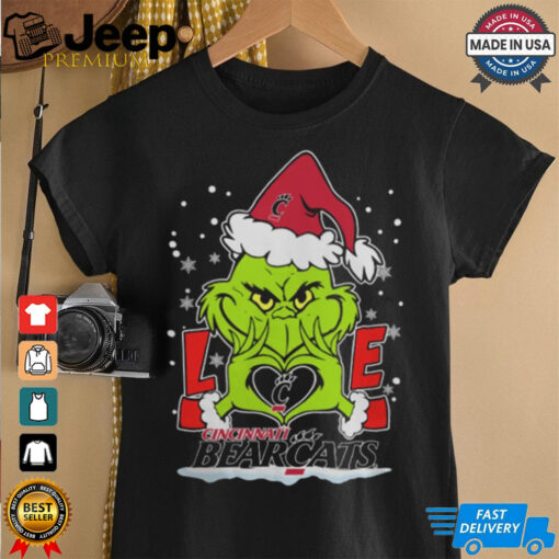 The Grinch Love Heart 2024 Cincinnati Bearcats Football Christmas Shirt