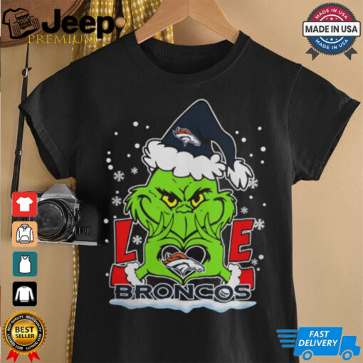 The Grinch Love Heart 2024 Denver Broncos Football Christmas Shirt